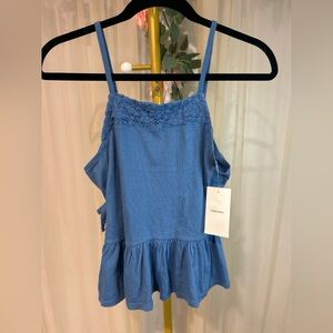 Nordstrom Blue Lace Trim Peplum Tank Top NWT Size L 10/12